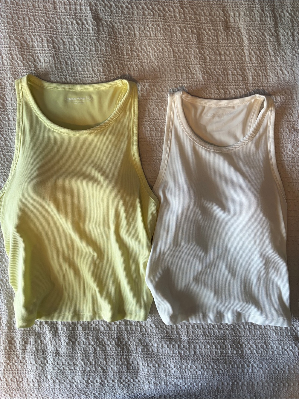 Outdoor Voices Racerback Tank Pair — Lemon Yellow & White